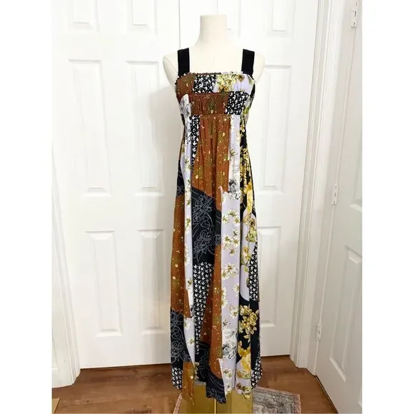chinese dress ladies New Anthropologie Black & Pink Floral "Cayman Silk Maxi Dress" by Maev   The Mustard Dandelion